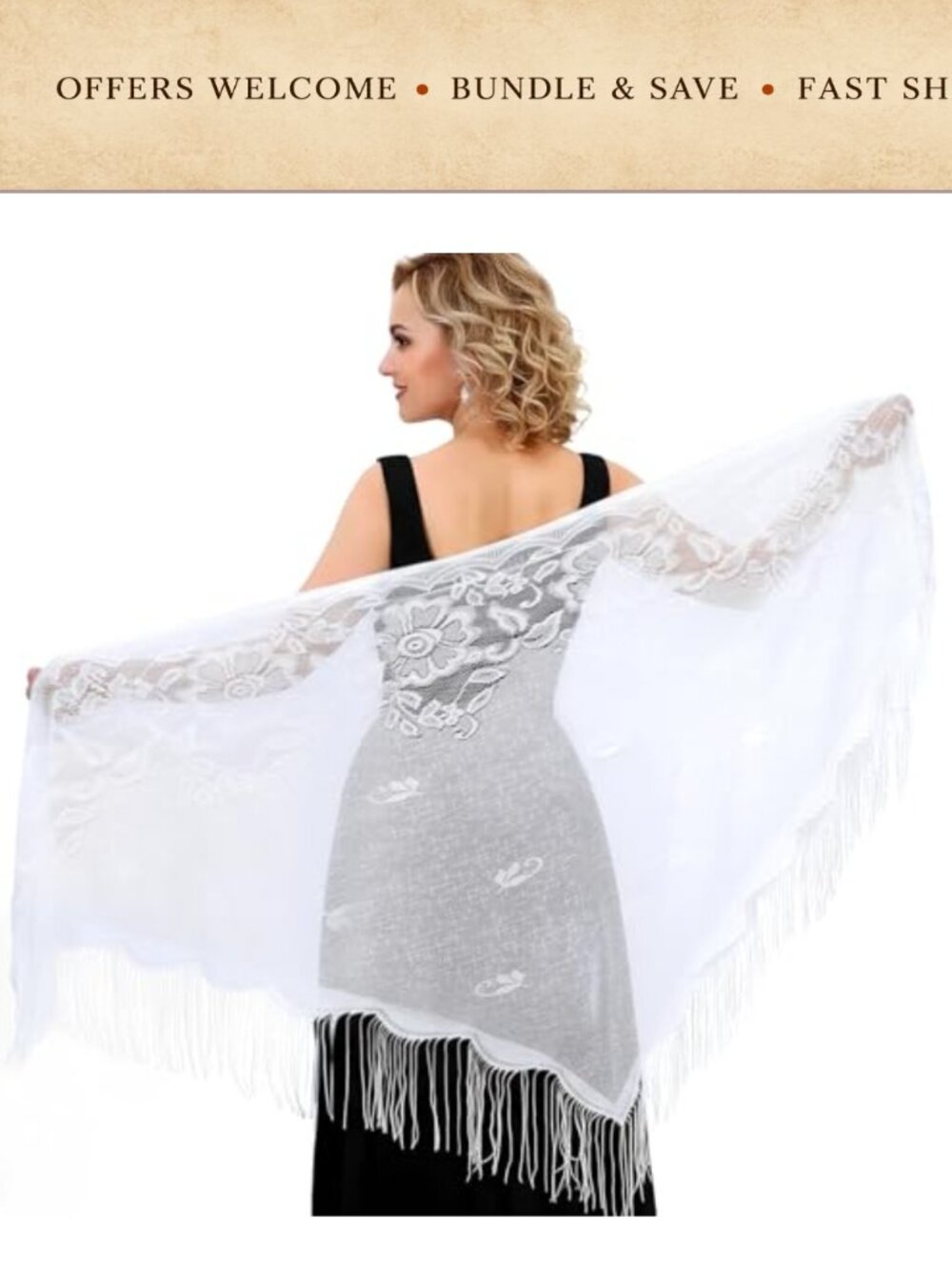Lace Shawl Triangle Wrap Fringe Floral Evening Wedding Cover Up